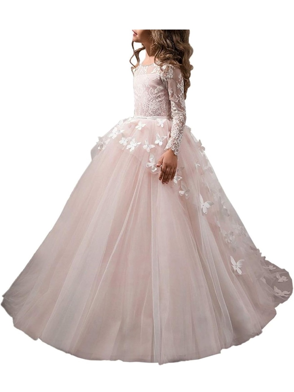 Girls' Pink Lace & Tulle Ball Gown Dress